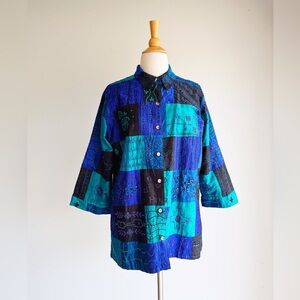 CHICO'S DESIGN Vintage Silk Patchwork Embroidered Jacket 8/M (size 1 Chico's)